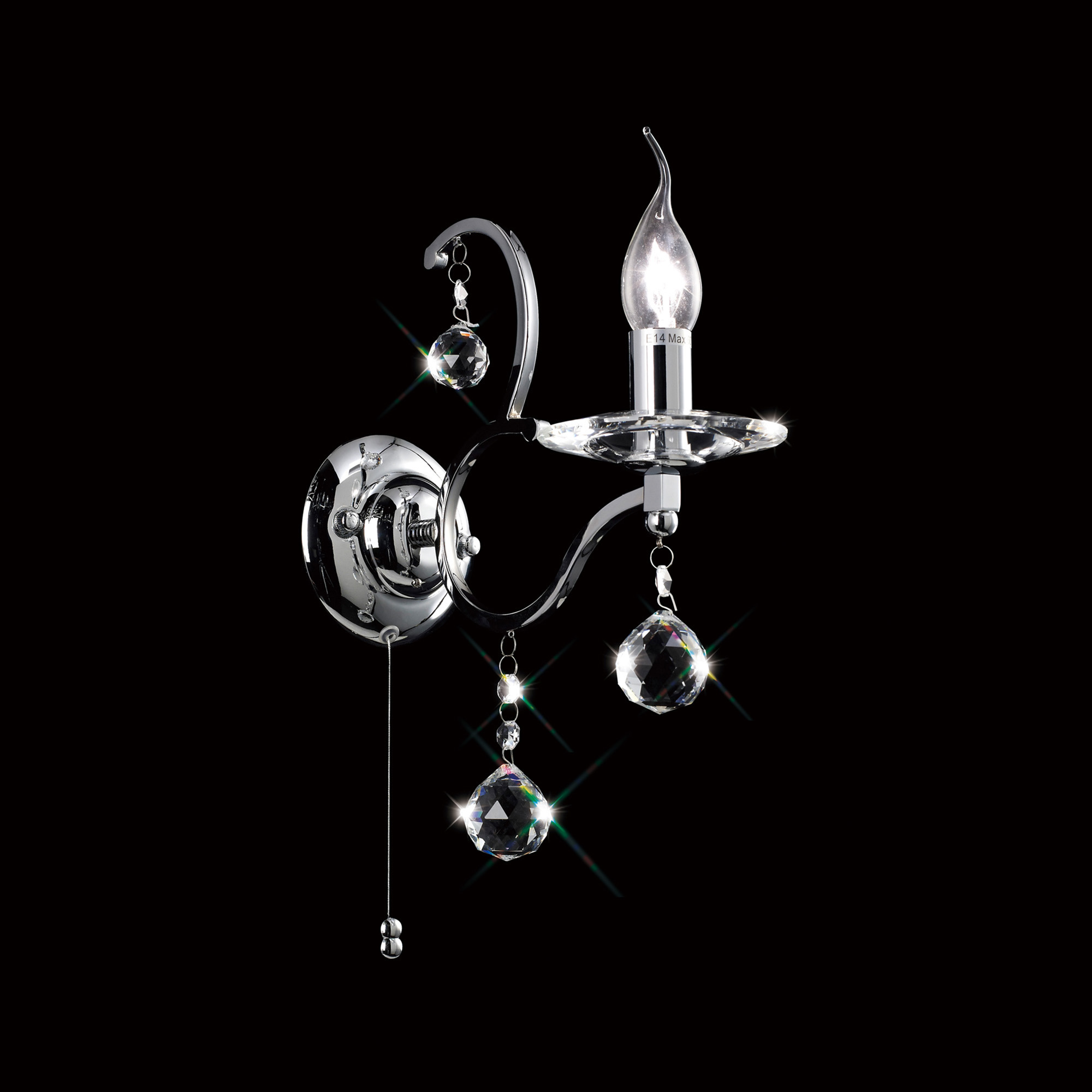 IL30121  Zinta Crystal Switched Wall Lamp 1 Light Polished Chrome
